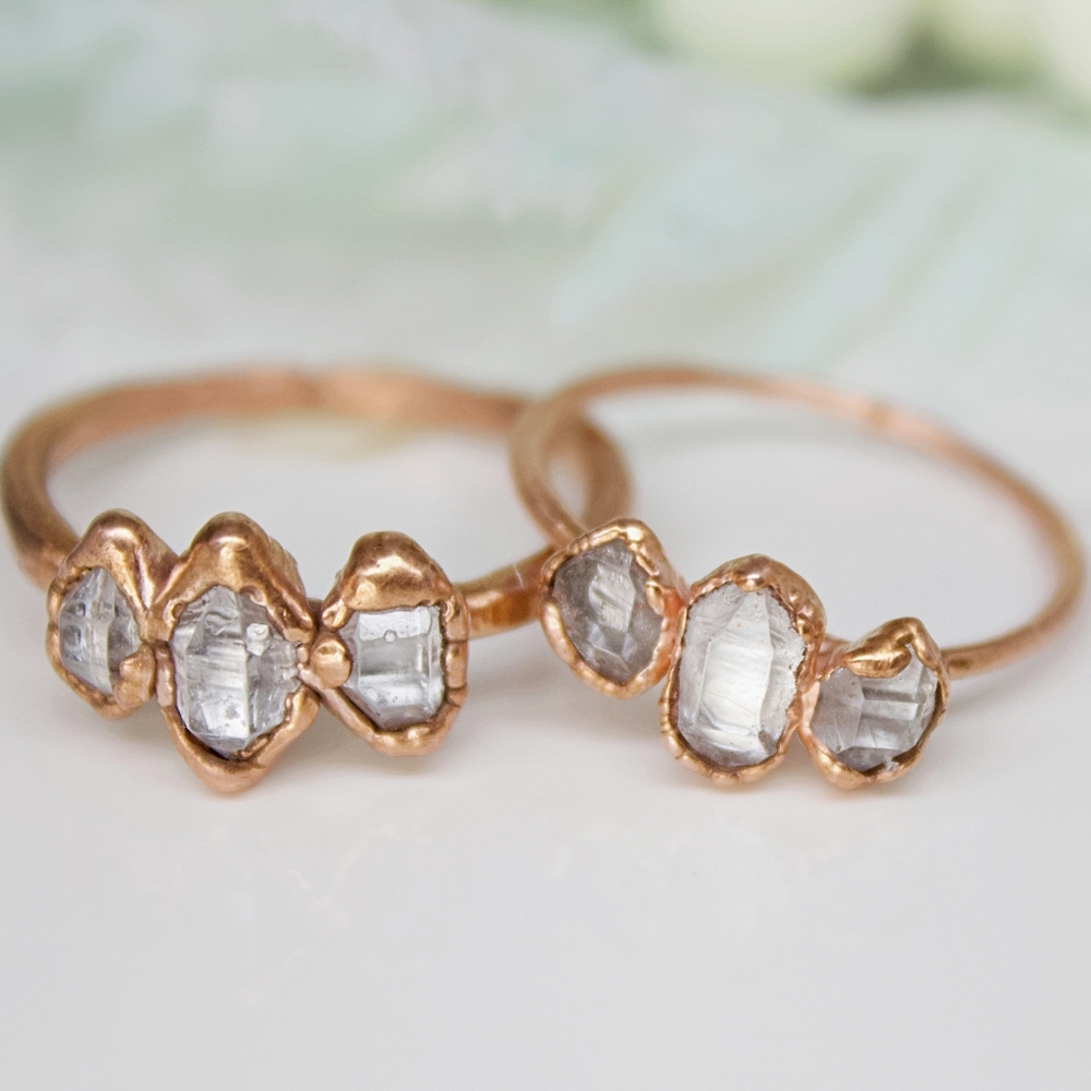 Triple Herkimer Diamond Electroformed Ring